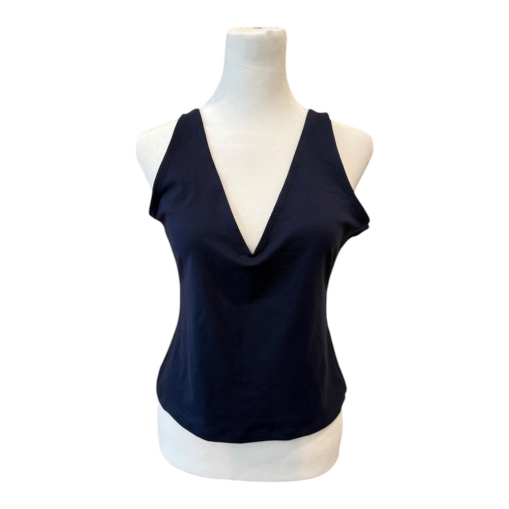 Abercrombie & Fitch Navy Blue Deep V-Neck Tank Top Med Sleeveless Bodysuit Style